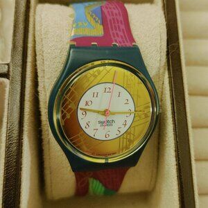 Swatch Originals Gent Blue Multicolor Abstract Design Watch READ